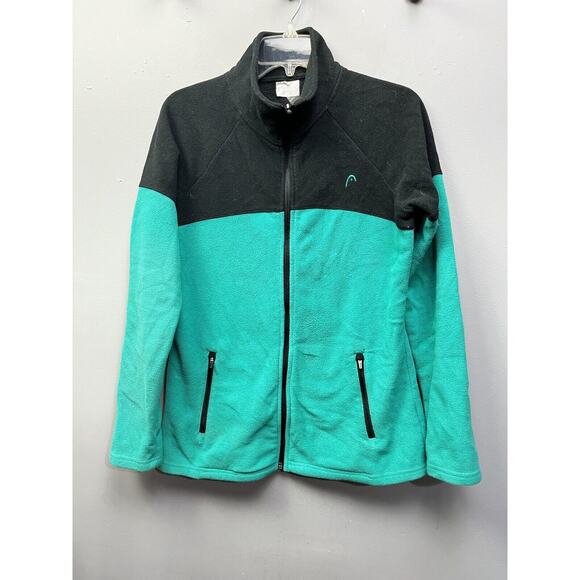 Head Jacket Fleece Womens Size Medium Green Black Full‎ Zip Pockets Long Sleeve - Picture 1 of 8